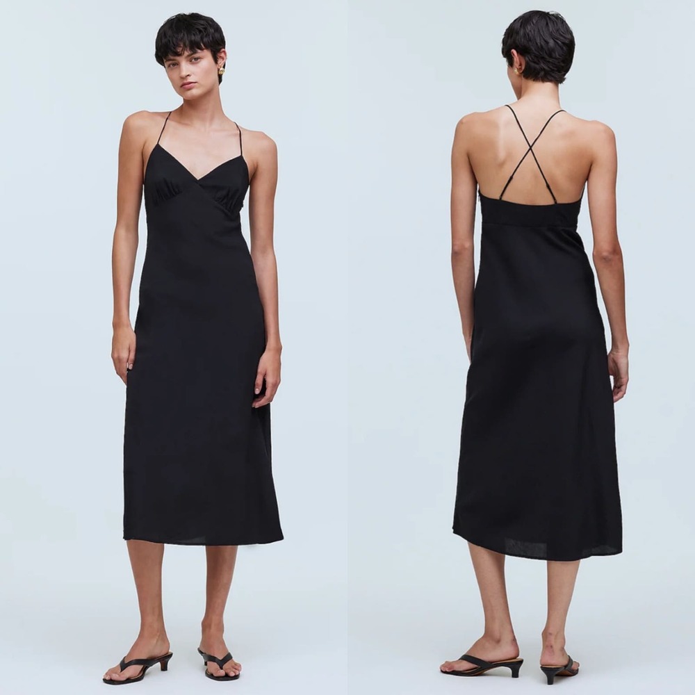 NWT Madewell The Layton Midi Slip Dress in True‎ Black Size 0